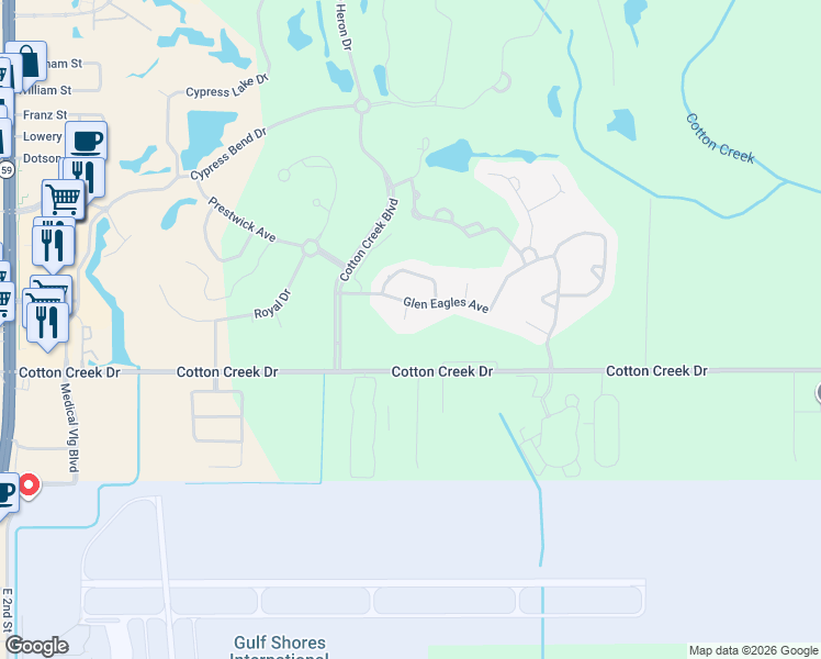 map of restaurants, bars, coffee shops, grocery stores, and more near 601 Willow Point Court in Gulf Shores