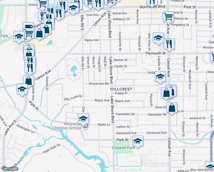 map of restaurants, bars, coffee shops, grocery stores, and more near 1318 Lake Shore Boulevard in Jacksonville