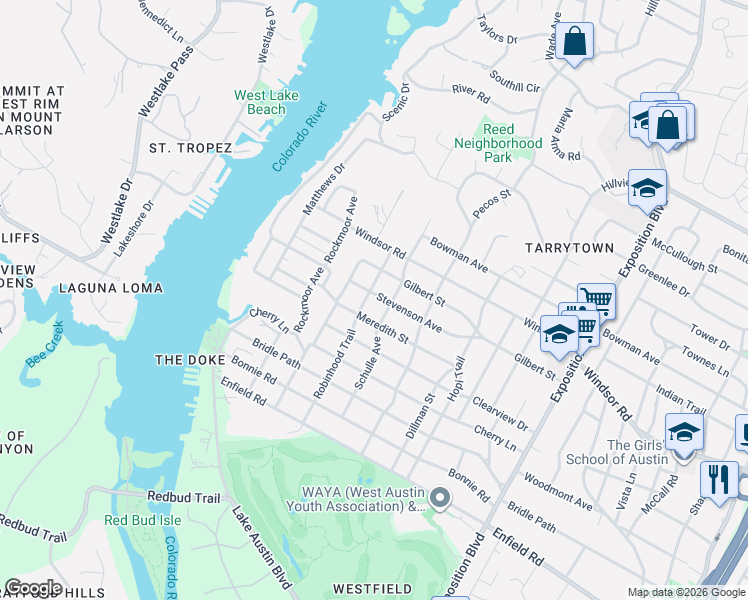 map of restaurants, bars, coffee shops, grocery stores, and more near 2009 Robinhood Trail in Austin