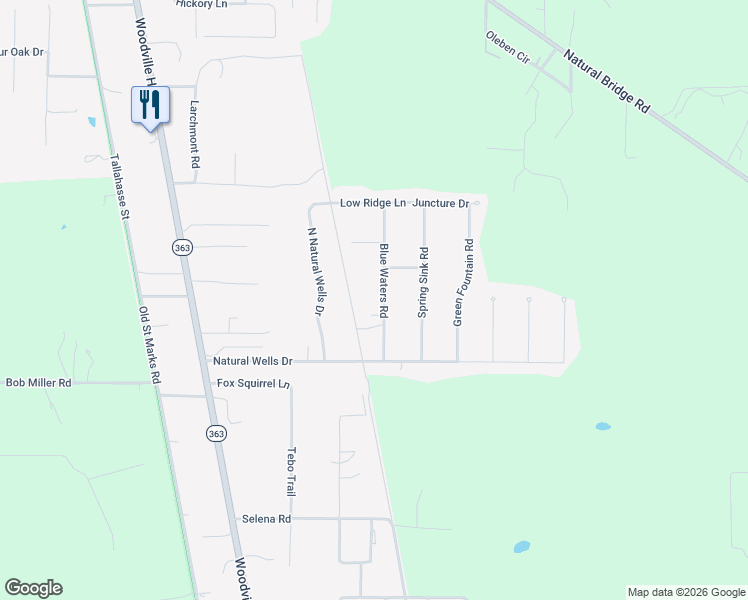 map of restaurants, bars, coffee shops, grocery stores, and more near 10088 Blue Waters Road in Tallahassee