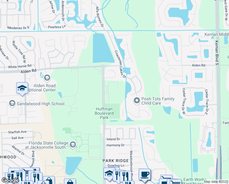 map of restaurants, bars, coffee shops, grocery stores, and more near 2671 Huffman Boulevard in Jacksonville