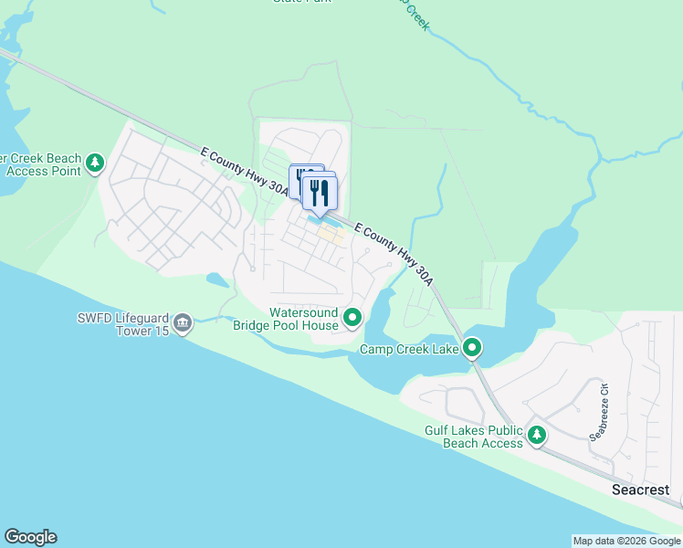 map of restaurants, bars, coffee shops, grocery stores, and more near 9 Lake Causeway in Panama City Beach