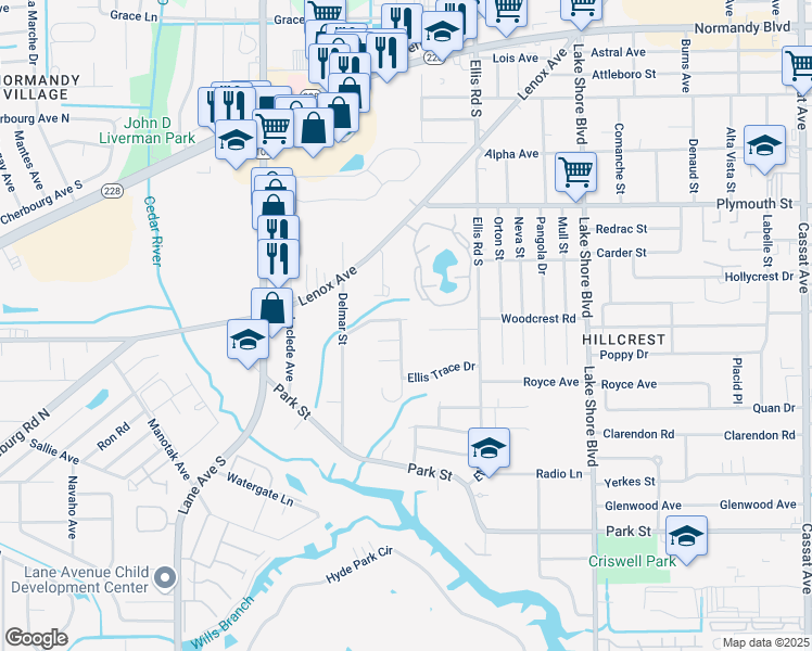 map of restaurants, bars, coffee shops, grocery stores, and more near 1302 Cedar Annex Avenue in Jacksonville