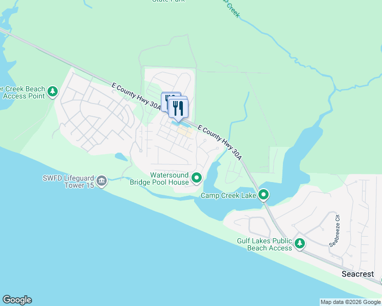 map of restaurants, bars, coffee shops, grocery stores, and more near 9 Lake Causeway in Panama City Beach