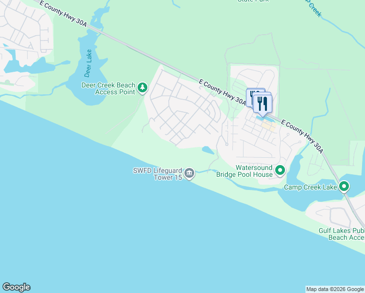 map of restaurants, bars, coffee shops, grocery stores, and more near 99 Compass Point Way South in Panama City Beach