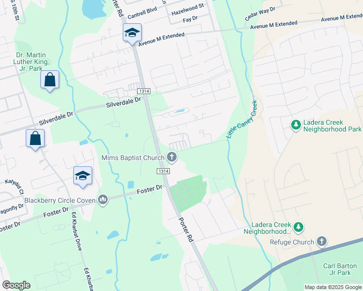 map of restaurants, bars, coffee shops, grocery stores, and more near 1929 Argo Road in Conroe