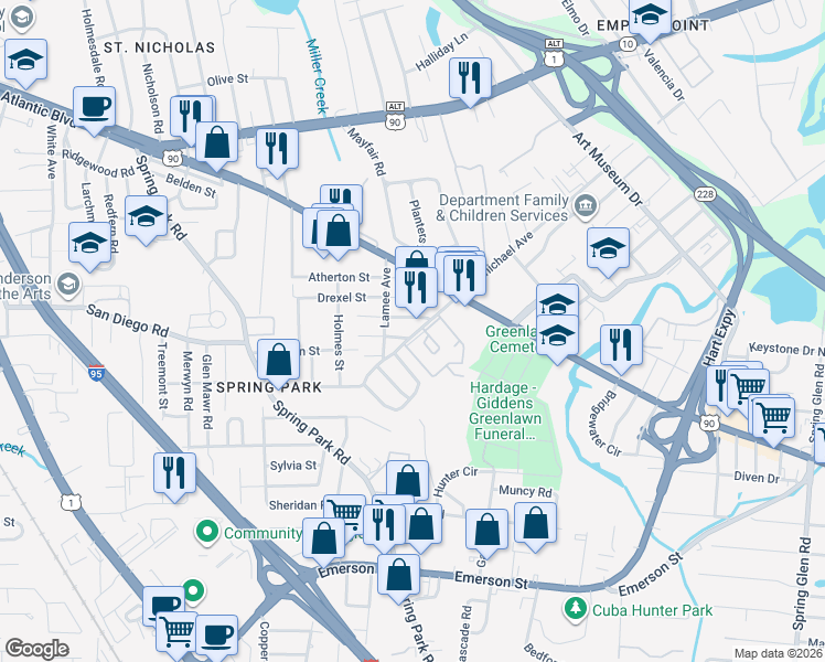 map of restaurants, bars, coffee shops, grocery stores, and more near in Jacksonville