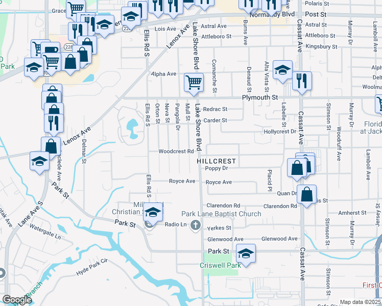 map of restaurants, bars, coffee shops, grocery stores, and more near 1318 Lake Shore Boulevard in Jacksonville