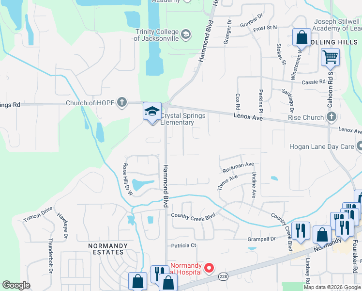 map of restaurants, bars, coffee shops, grocery stores, and more near 1305 Hammond Boulevard in Jacksonville