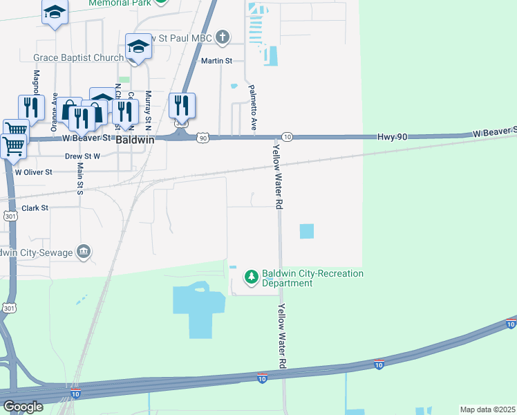 map of restaurants, bars, coffee shops, grocery stores, and more near 698-798 Rainer Road in Baldwin