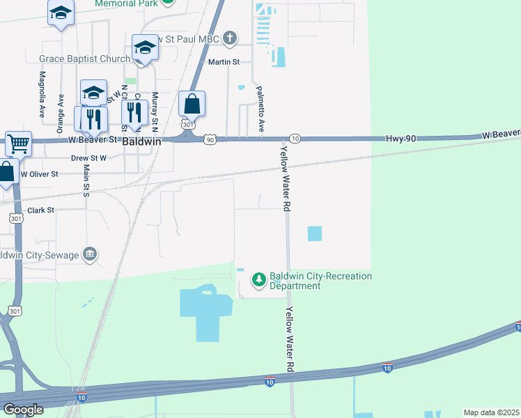 map of restaurants, bars, coffee shops, grocery stores, and more near 698 Rainer Road in Baldwin