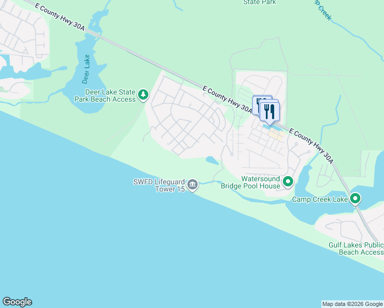 map of restaurants, bars, coffee shops, grocery stores, and more near 99 Compass Point Way South in Panama City Beach