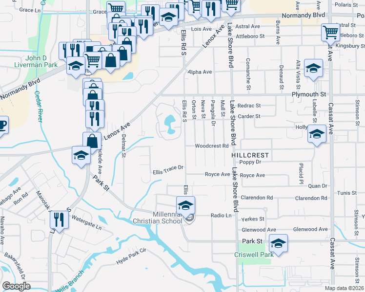 map of restaurants, bars, coffee shops, grocery stores, and more near 5642 Cedar Annex Avenue in Jacksonville