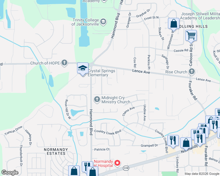 map of restaurants, bars, coffee shops, grocery stores, and more near 1301 Hammond Boulevard in Jacksonville
