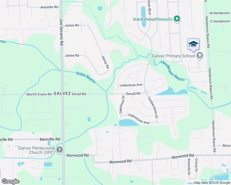 map of restaurants, bars, coffee shops, grocery stores, and more near 42245 Devall Road in Prairieville