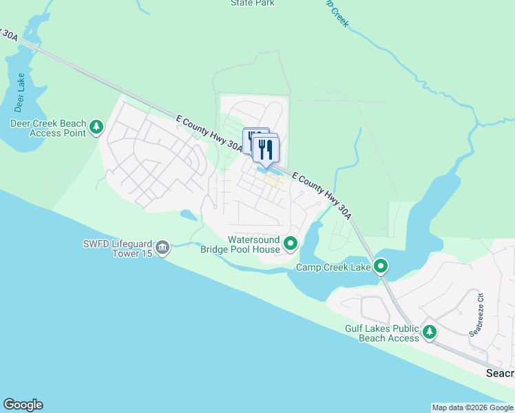 map of restaurants, bars, coffee shops, grocery stores, and more near 59 West Crabbing Hole Lane in Walton County