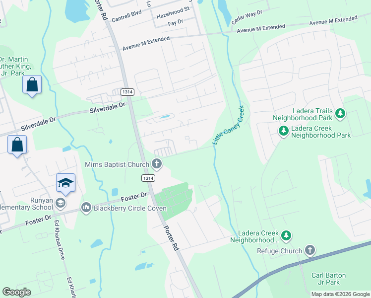 map of restaurants, bars, coffee shops, grocery stores, and more near 1961 Argo Road in Conroe