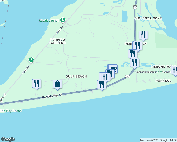 map of restaurants, bars, coffee shops, grocery stores, and more near 14108 Perdido Key Drive in Pensacola