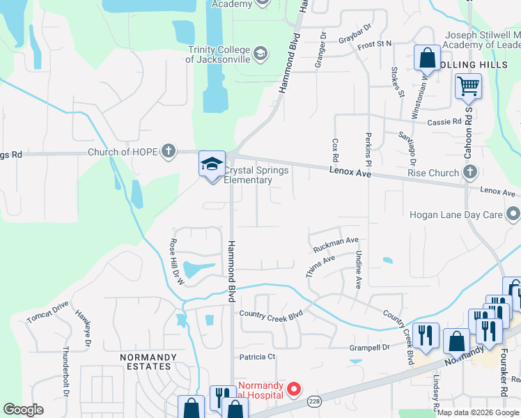map of restaurants, bars, coffee shops, grocery stores, and more near 1244 Adelena Lane in Jacksonville