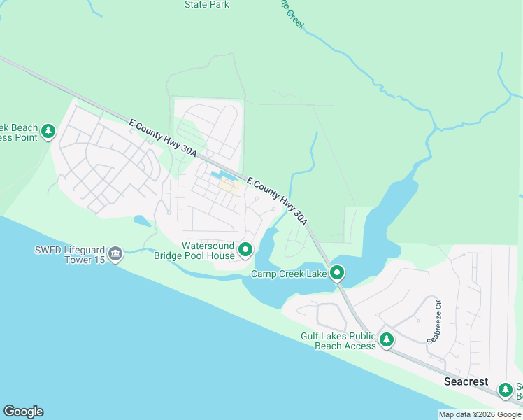 map of restaurants, bars, coffee shops, grocery stores, and more near 63 Creek Bridge Lane in Santa Rosa Beach