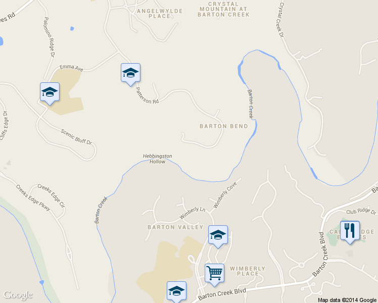 map of restaurants, bars, coffee shops, grocery stores, and more near 1701 Patterson Road in Austin