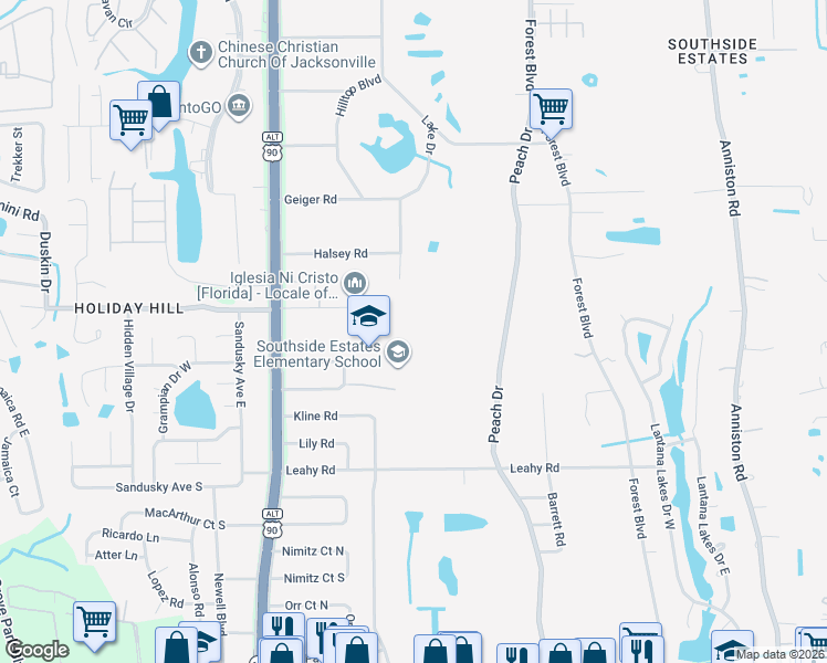 map of restaurants, bars, coffee shops, grocery stores, and more near 9775 Ivey Road in Jacksonville