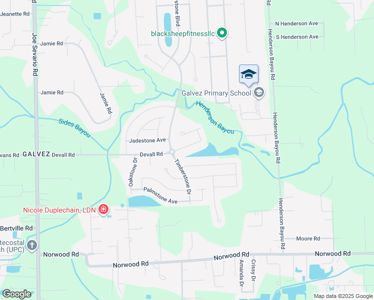 map of restaurants, bars, coffee shops, grocery stores, and more near 42411 Harborstone Avenue in Prairieville