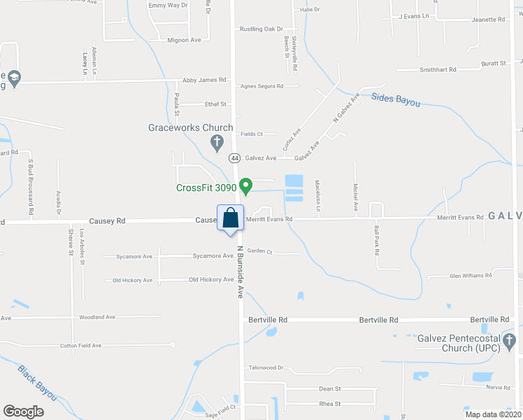 map of restaurants, bars, coffee shops, grocery stores, and more near 16042 Louisiana 44 in Prairieville