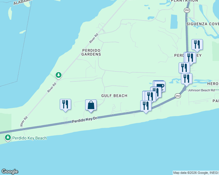 map of restaurants, bars, coffee shops, grocery stores, and more near 14445 Salt Meadow Drive in Pensacola
