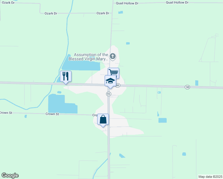 map of restaurants, bars, coffee shops, grocery stores, and more near 5484 Mire Highway in Rayne