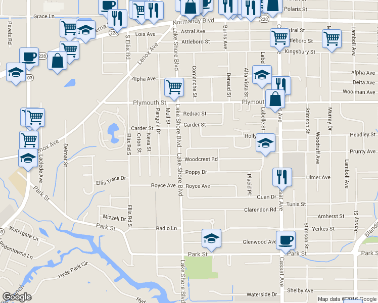 map of restaurants, bars, coffee shops, grocery stores, and more near 5347 Baycrest Road in Jacksonville