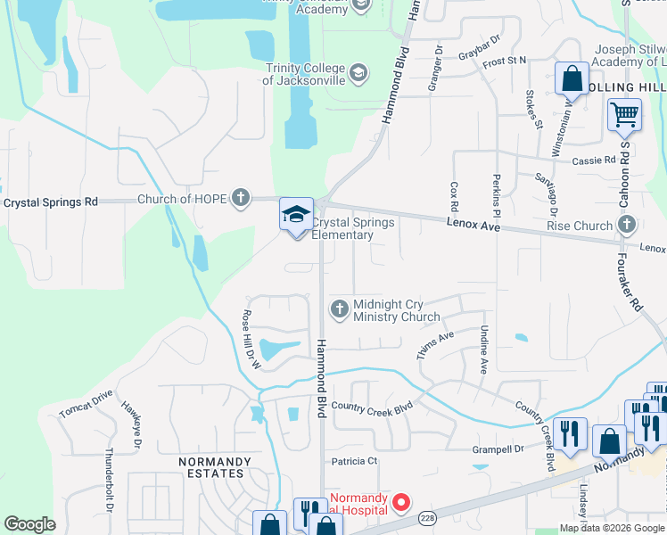 map of restaurants, bars, coffee shops, grocery stores, and more near 1261 Hammond Boulevard in Jacksonville