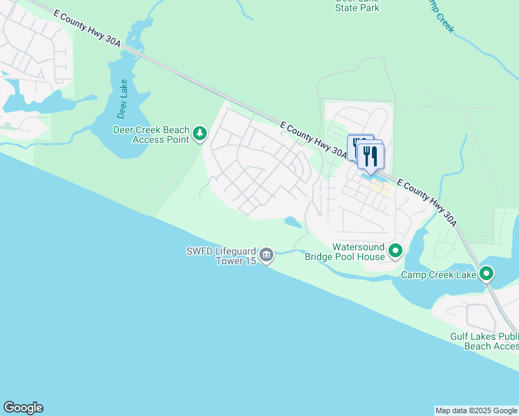 map of restaurants, bars, coffee shops, grocery stores, and more near 425 Coopersmith Lane in Panama City Beach