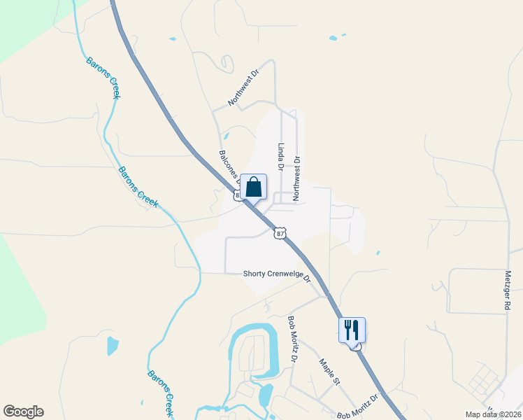 map of restaurants, bars, coffee shops, grocery stores, and more near 3188 U.S. 87 in Fredericksburg