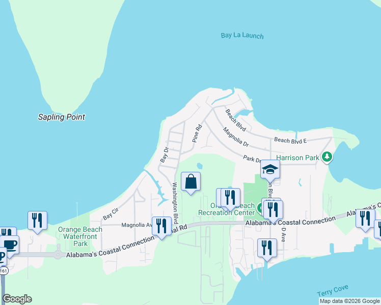 map of restaurants, bars, coffee shops, grocery stores, and more near 5141 Pine Rd in Orange Beach