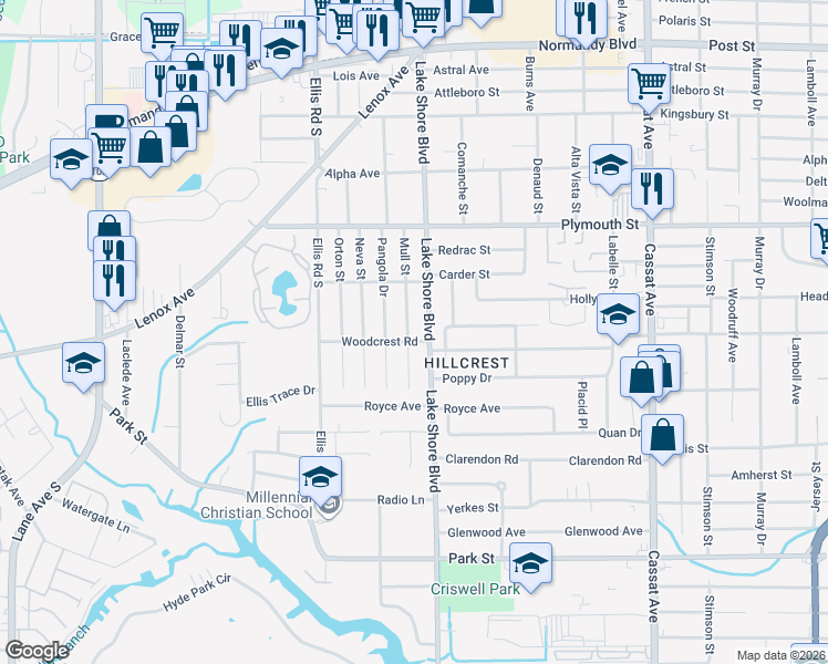 map of restaurants, bars, coffee shops, grocery stores, and more near 1274 Lake Shore Boulevard in Jacksonville