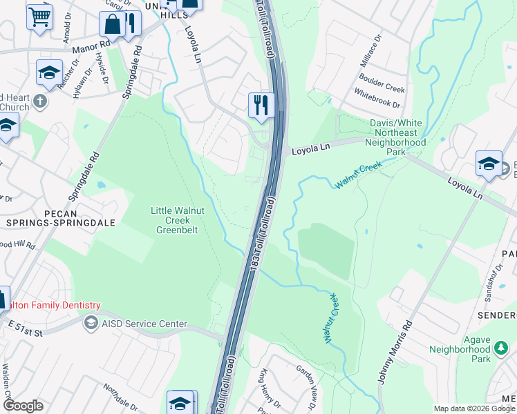 map of restaurants, bars, coffee shops, grocery stores, and more near 6152 Ed Bluestein Boulevard in Austin