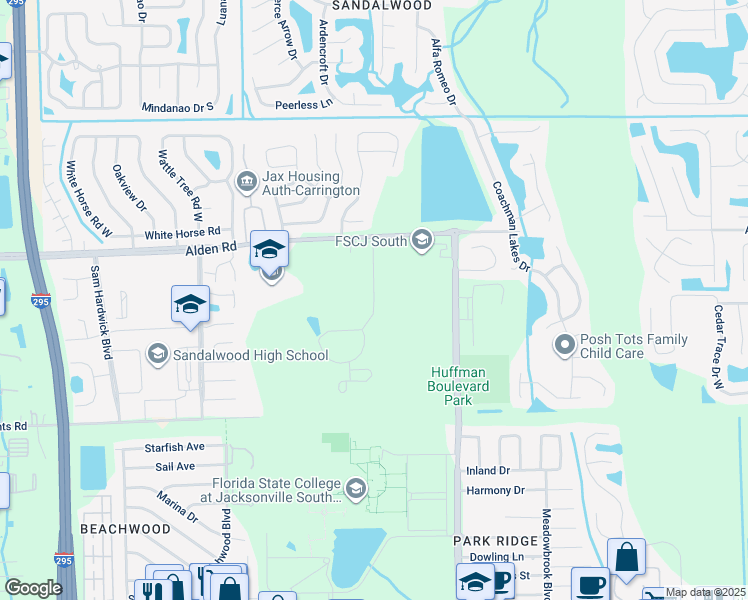 map of restaurants, bars, coffee shops, grocery stores, and more near Fire Fighter Memorial Drive in Jacksonville