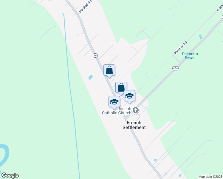 map of restaurants, bars, coffee shops, grocery stores, and more near 16021 Louisiana 16 in French Settlement