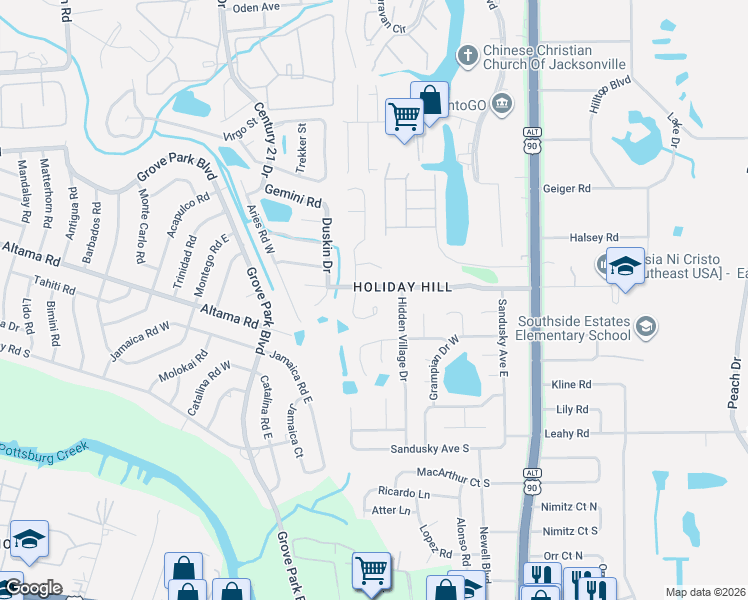 map of restaurants, bars, coffee shops, grocery stores, and more near 8808 Ivey Road in Jacksonville