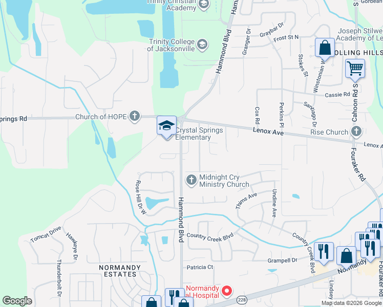 map of restaurants, bars, coffee shops, grocery stores, and more near 1261 Hammond Boulevard in Jacksonville