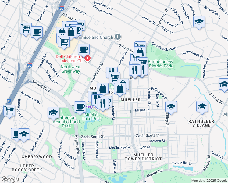 map of restaurants, bars, coffee shops, grocery stores, and more near 2006 Philomena Street in Austin