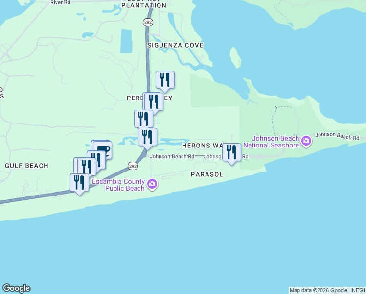 map of restaurants, bars, coffee shops, grocery stores, and more near 860 Sailfish Court in Pensacola