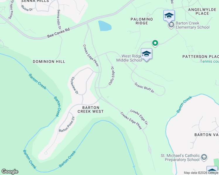 map of restaurants, bars, coffee shops, grocery stores, and more near 2401 Cliffs Edge Drive in Austin