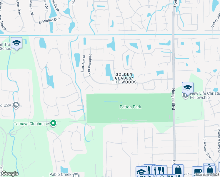 map of restaurants, bars, coffee shops, grocery stores, and more near 12822 Bentwater Drive in Jacksonville