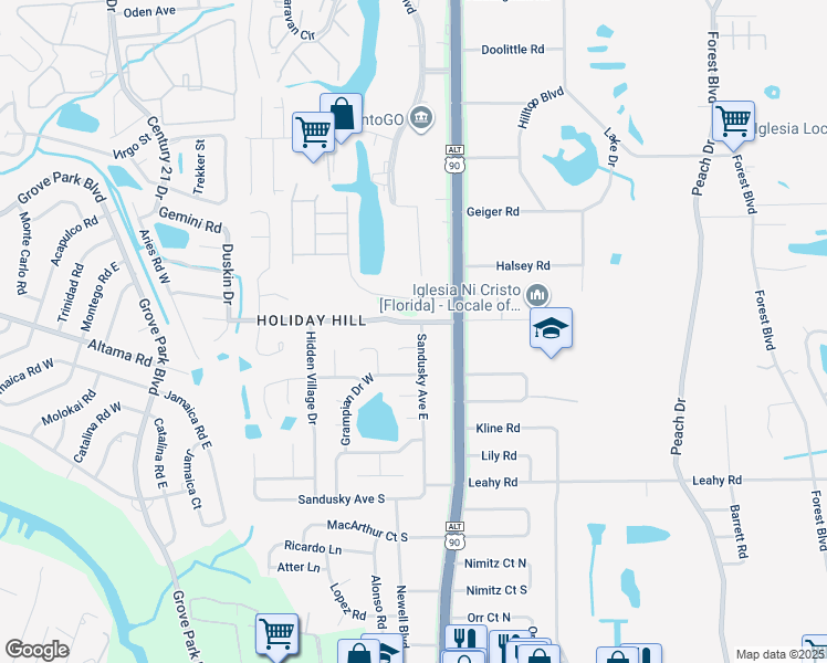 map of restaurants, bars, coffee shops, grocery stores, and more near 8980 Ivey Road in Jacksonville