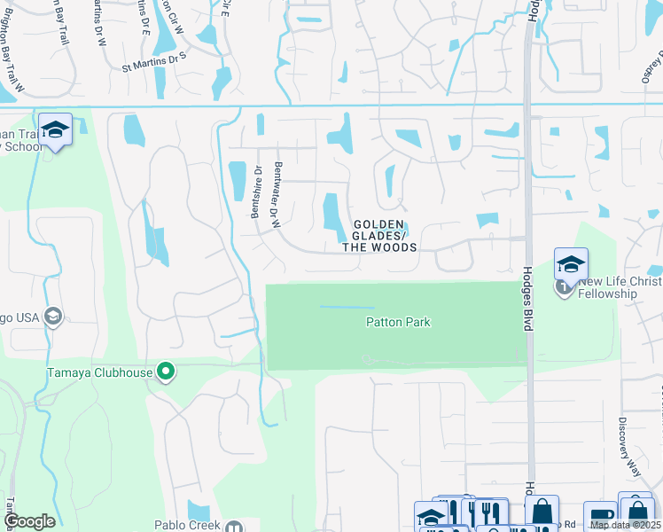 map of restaurants, bars, coffee shops, grocery stores, and more near 12822 Bentwater Drive in Jacksonville
