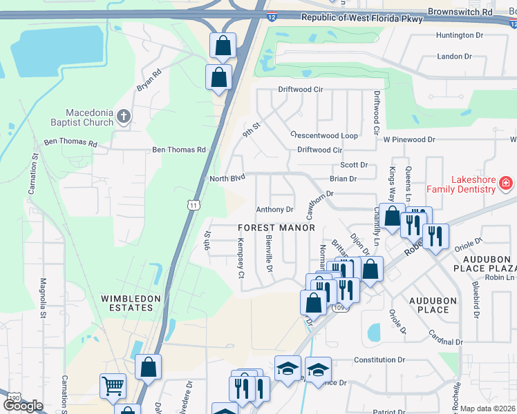 map of restaurants, bars, coffee shops, grocery stores, and more near 204 Melody Lane in Slidell