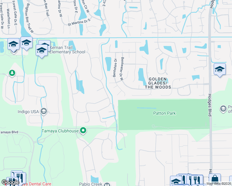 map of restaurants, bars, coffee shops, grocery stores, and more near 12652 Holly Springs Court in Jacksonville