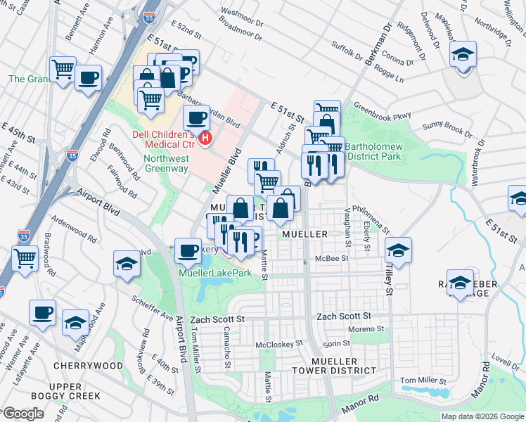 map of restaurants, bars, coffee shops, grocery stores, and more near 2006 Philomena Street in Austin